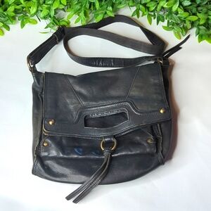 Lucky Brand black leather Abbey Road foldover bag